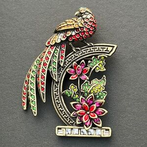 Heidi Daus Peacock Flowers Pin Brooch Swarovski Crystals Rhinestones Multicolour